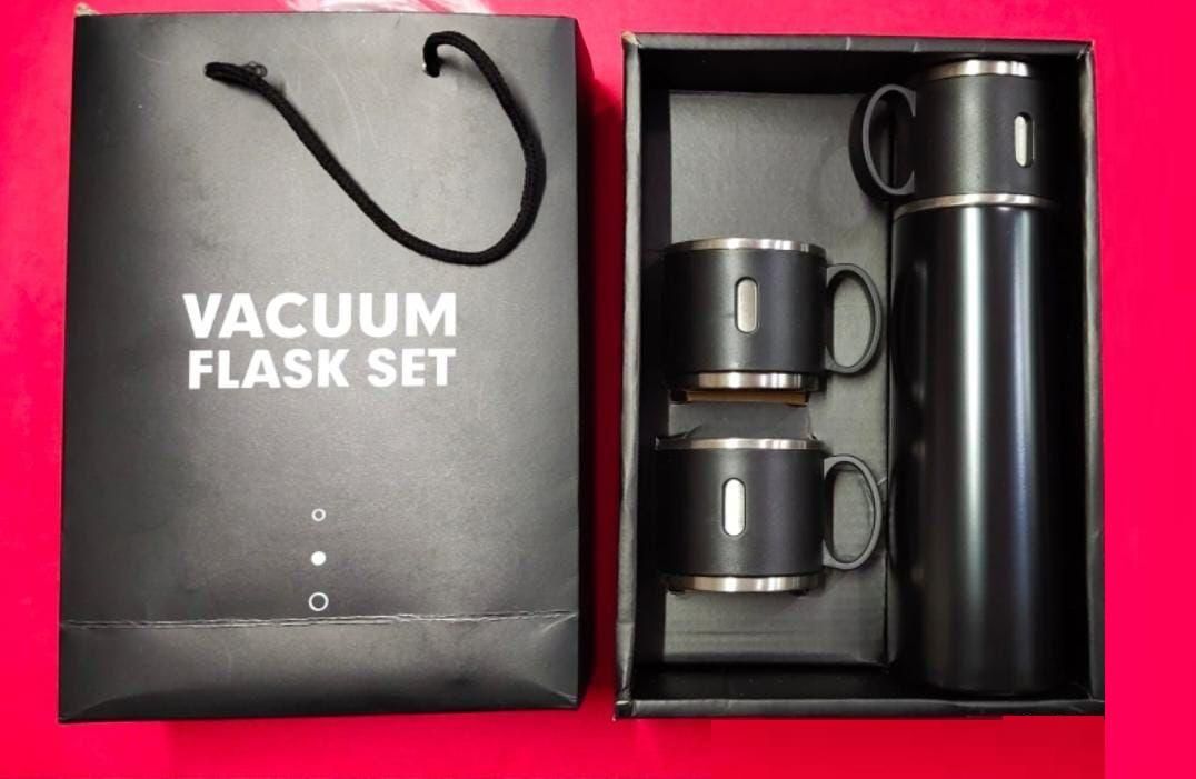 Flask-Vacuum Insulated Double Wall Stainless Steel Bottle for Hot & Cold Water- 500 ml with Set of 2 Cups Ideals for Gifting and Travel Friendly,